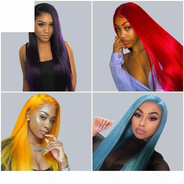 

colored human hair wigs red wig blonde straight wig purple wig 13x6 red lace front human hair wigs virgin brazilian hair wigs, Black