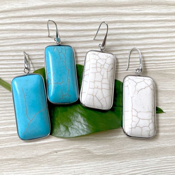 

10 пара посеребренной прямоугольник форма белого howlite камень мотаться серьги для женщин синего бирюзовых ювелирных изделий, Silver