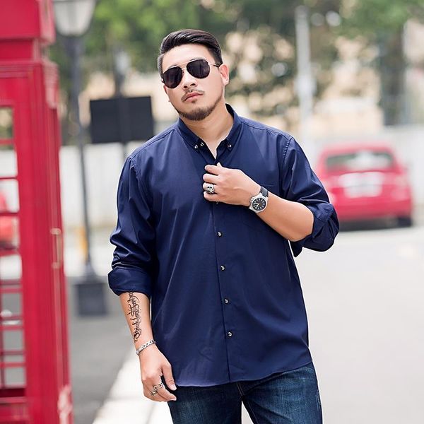

men's casual shirts plus size 2021 10xl 6xl 8xl 5xl men arrivals loose fit male shirt solid long sleeve british style, White;black