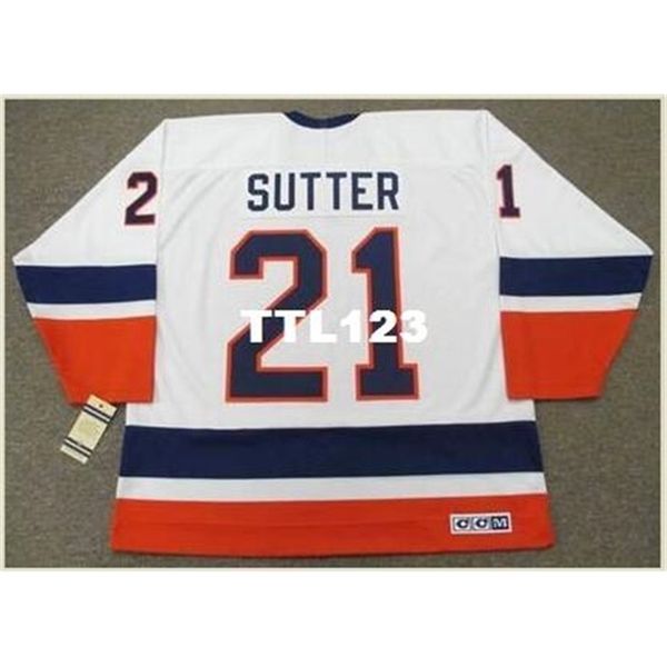 

421 #21 brent sutter new york islanders 1988 ccm vintage home hockey jersey or custom any name or number retro jersey, Black