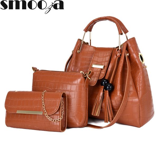 

hbp smooza 3pcs women's bag fashion pu leather ladies handbag solid color messenger