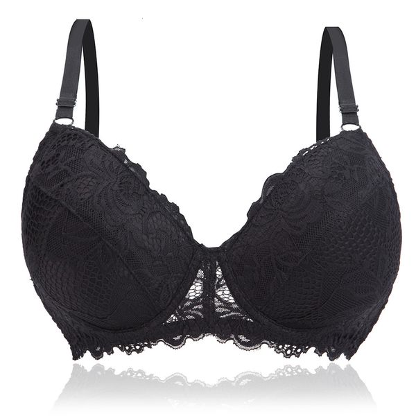 

women underwire padded push up embroidery lace bra 34 36 38 40 42 44 b c d dd e brassiere push up bras plunge bh lingerie 201021, Red;black