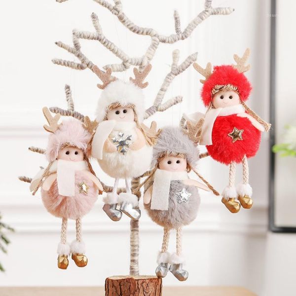 

cute christmas ornaments pink white silk plush hanging posture doll window angel decorations for home christmas tree xmas gifts1