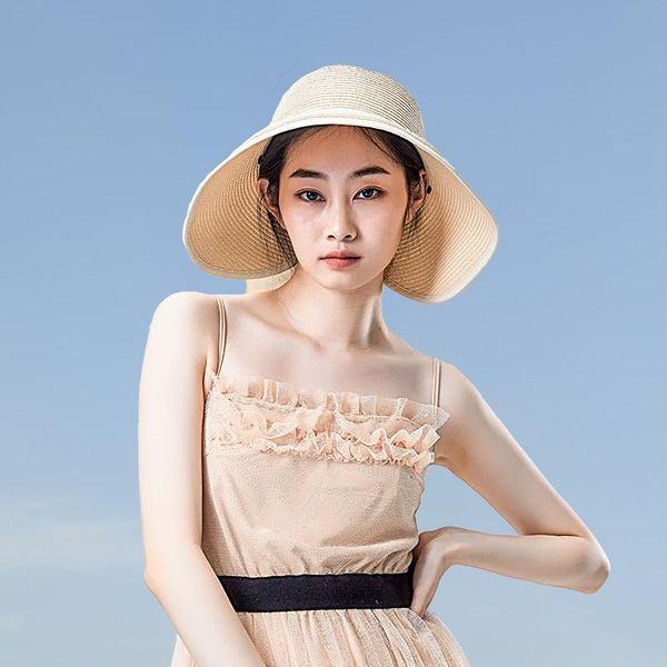 

wide brim hats ohsunny summer large uv protection upf 1000+ straw hat sun cap beach foldable washable 2021 for women, Blue;gray