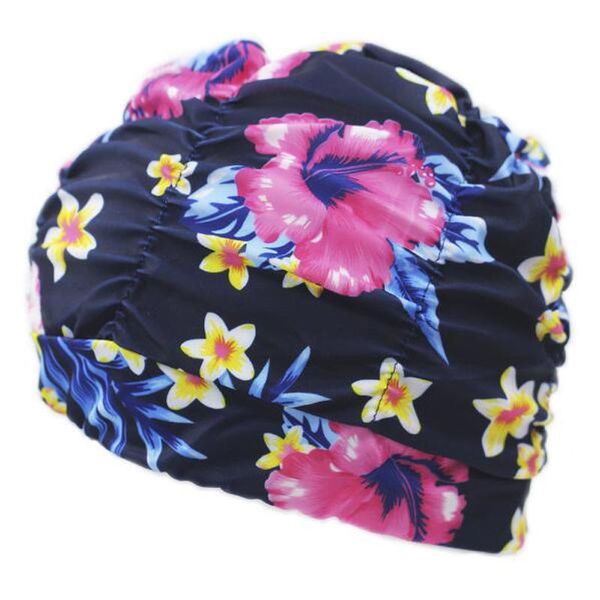 

pleated flower petal fabric swimming cap swim pool beach seaside protect long hair ears bathing caps hats for girls women adults wmttio