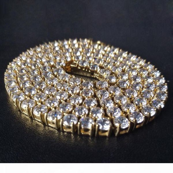

5mm hip hop bling ice out 1 row cz stone tennis chain necklace gold stainless steel cubic zirconia chokers necklaces men jewelry, Silver