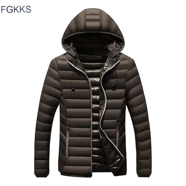 

fgkks new arrival fashion men parkas winter male casual hooded parka jacket overcoat mens parkas coats1, Tan;black