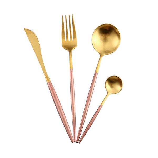 

pink gold cutlery 4pcs/set steak knife spoon fork dessert spoon dinnerware set stainless steel western tableware cut bbyyop