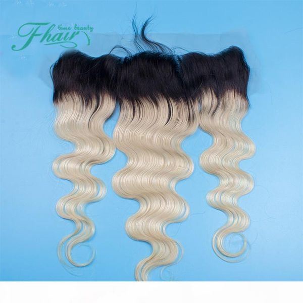 

свободная ближняя 3 way part полного шнурка лобного закрытие 13x4 два тона 1b 613 dark root ombre волос объемной волна шнурок frontals, Black;brown