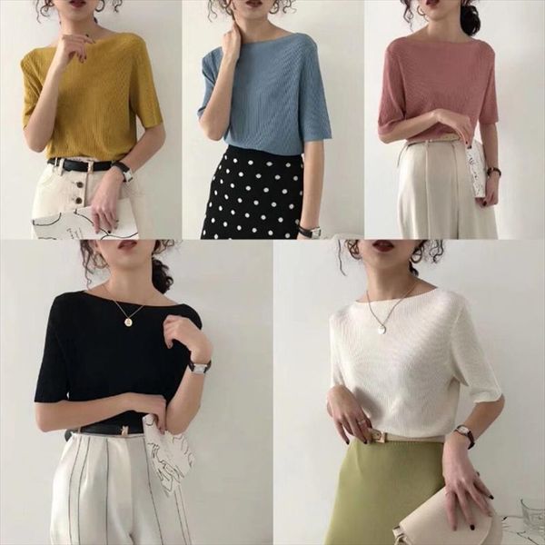 

2020 new summer women shirts knit shirts women fashion clothing ribbed knit t01, White