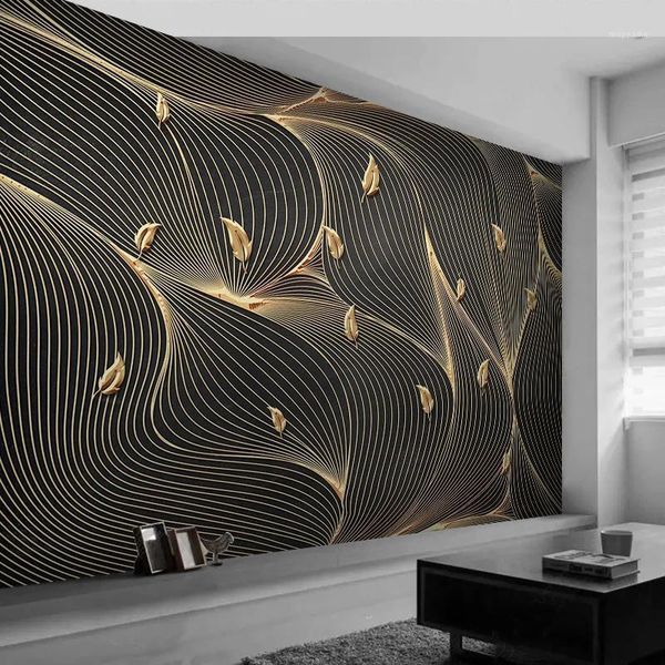 

custom 3d p wallpaper luxury abstract lines geometric golden leaf mural living room sofa tv background home decor wall paper1