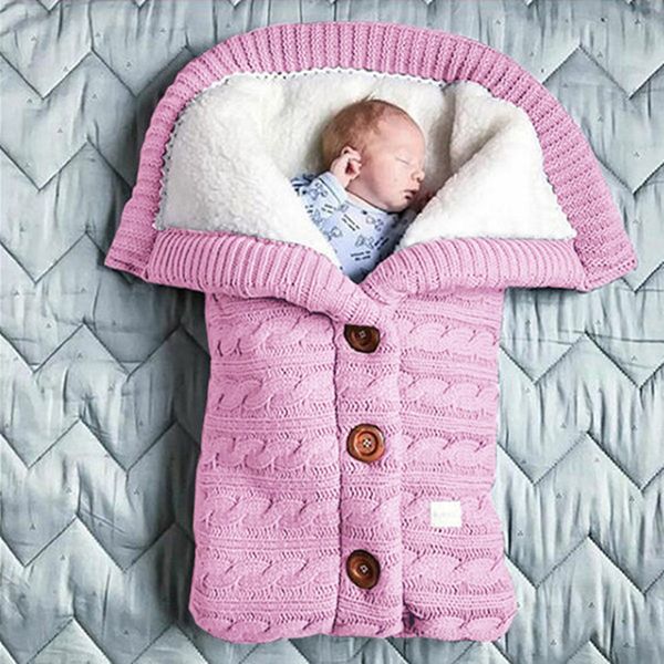 

0-1 years old baby knit button plus cashmere sleeping bag cart acrylic sleep sack swaddling clothes hold blanket boy girl quilt
