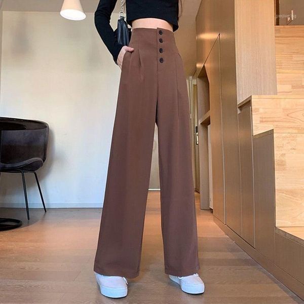 

fashion chiffon loose wide leg pants women streetwear high waist trousers new arrival casual single breasted long pants bottoms1, Black;white