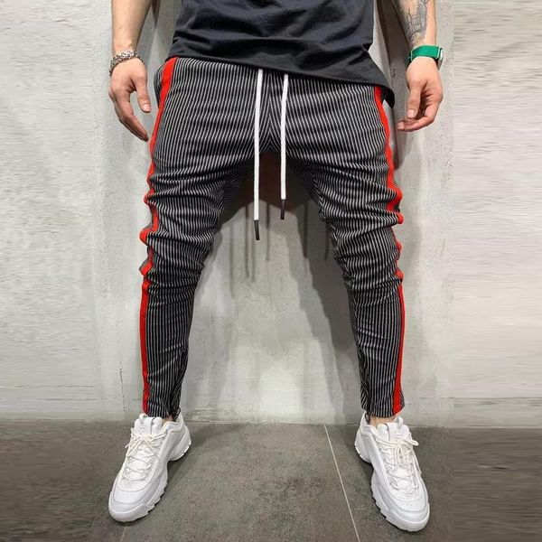 

men's pants selling style casual printed color matching small foot active, Black
