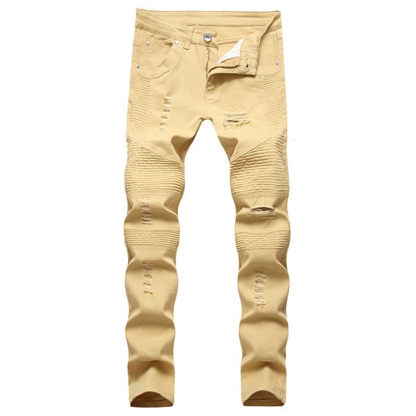 

men's fashion knee hole zipper small foot beggars slim jeans pants, Blue