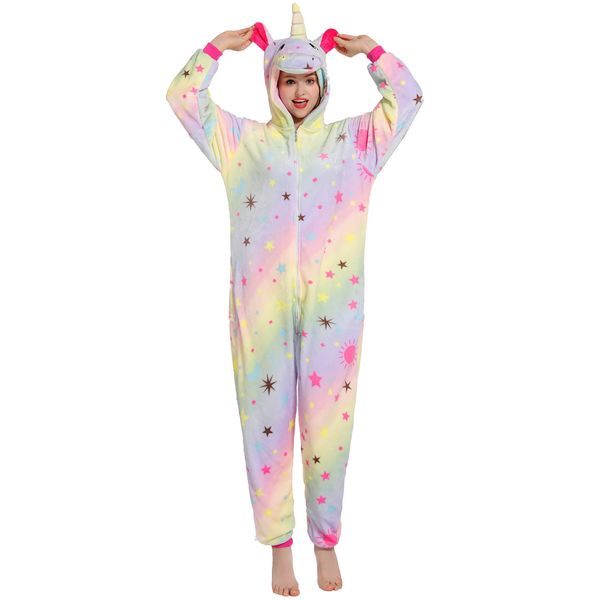 Kadınlar Unicorn Pijama Setleri Kigurumi Flannel Hayvan Pijamaları Çocuk Kadın Kış Gecesi Kapşonlu Pijama Papaz Karikatür Ev Giyim Y202155