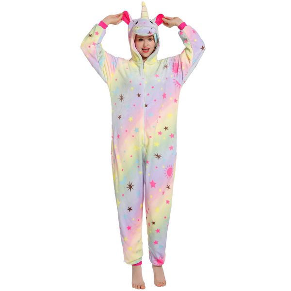 Mulheres unicórnio pijamas conjuntos kigurumi flanela animal pijamas crianças mulheres inverno camisola com capuz pijamas dos desenhos animados homewear y202155