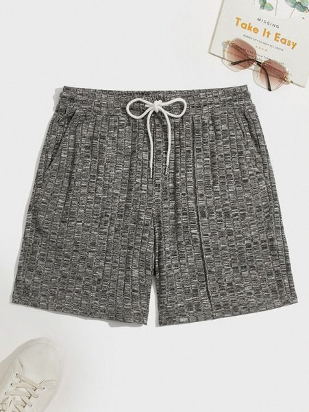 

men marled tie waist shorts 12ea#, Black