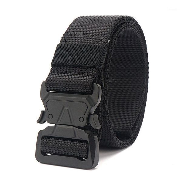 

waist support fashion canvas army belt men tactical trousers belts long black metal buckle quick release nylon1, Black;gray
