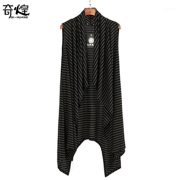 

men's vests 2021 men's clothing hair stylist gd fashion summer individual stripe cloak thin vest cardigan singer costumes1, Black;white