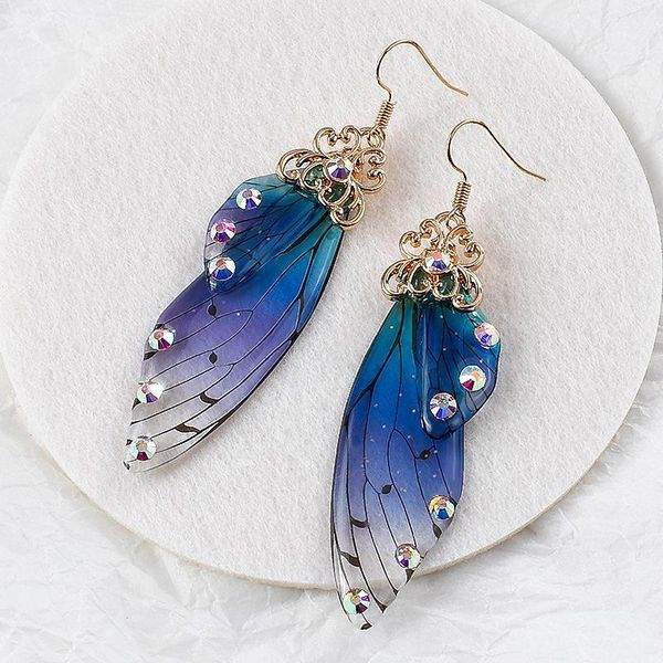 

aensoa romantic fairy tale butterfly wing long earrings gradient blue color drop dangle earrings fashion party statement jewelry1, Silver