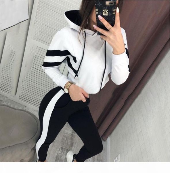 

women's tracksuits new women active set tracksuits hoodies sweatshirt +pant running sport track suits 2 pieces jogging sets i, Gray