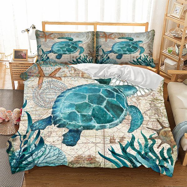 Mar Tartaruga Octobro Polvo Dolphin Seahorse Quilt Cover Fronha Casa Têxteis Têxteis Cama Cobertura Cama Devet Coil Quilt Sets