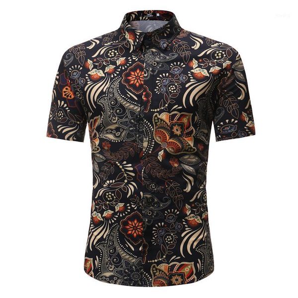 

summer men shirts short sleeve slim fit floral casual business shirt1, White;black
