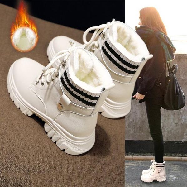 

moxxy 2020 women sock boots thick plush winter boots soft leather combat shoes woman platform snow ankle for women, Black