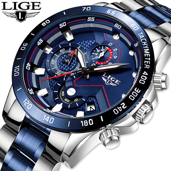 

2020 lige watches mens business analogue clock fashion stainless steel sports waterproof luminous watch men relojes hombre