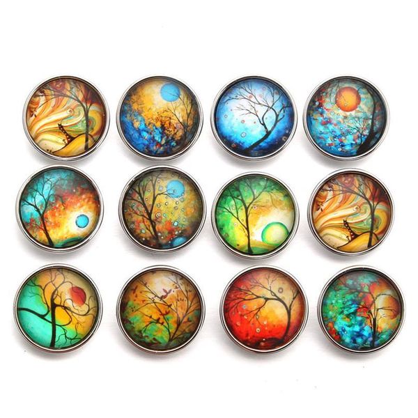 

10pcs/lot snap jewelry colorful tree of life abstract tree printed 18mm glass snap round button for diy snaps b sqcars