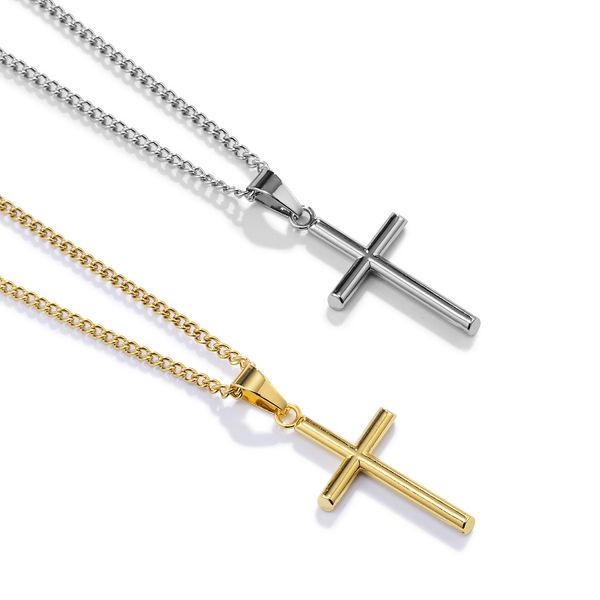 

мода очаровательное ожерелье мужские 18k gold cross кулон ожерелья хип-хоп ювелирные изделия из нержавеющей стали цепи мужчин серебряное оже, Silver