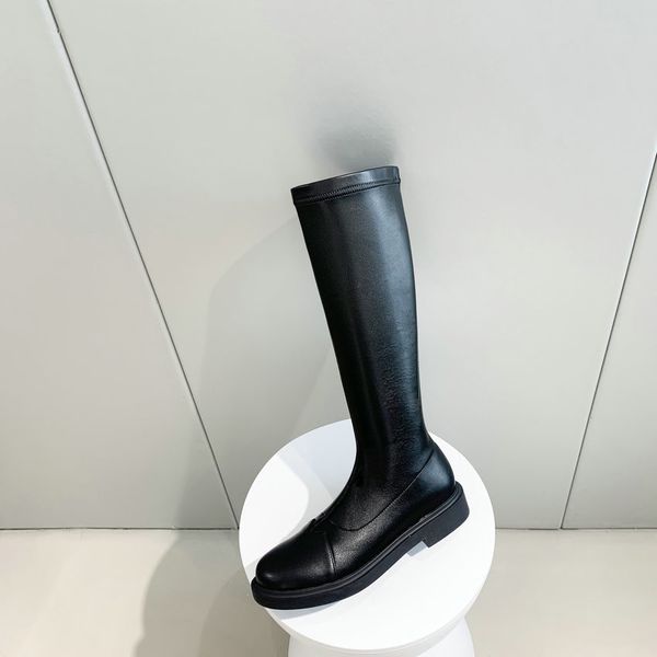 

2021 new autumn winter round toe mid calf stretch pu leather women shoes square heel ladies long boots big size 34-43 cysi, Black