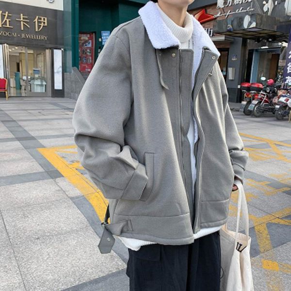 

2020 new casual thickened hong kong style loose trend cotton jacket korean version of all-match student lamb wool coat, Black