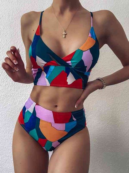 

high waist bikini geometry print push up cut out swimsuit women bathers bathing suit ruffled swimwear beachwear biquini, White;black