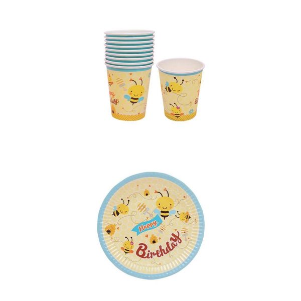 

20шт / set bee бумаги одноразовые тарелки чашки birthday party посуда декор