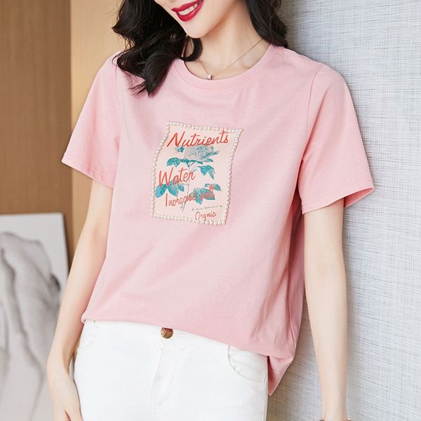 

2020 korean large women's summer dress new pink cotton ins loose fat mm printed coat t-shirt short sleeve t-shirt vq4ve, White