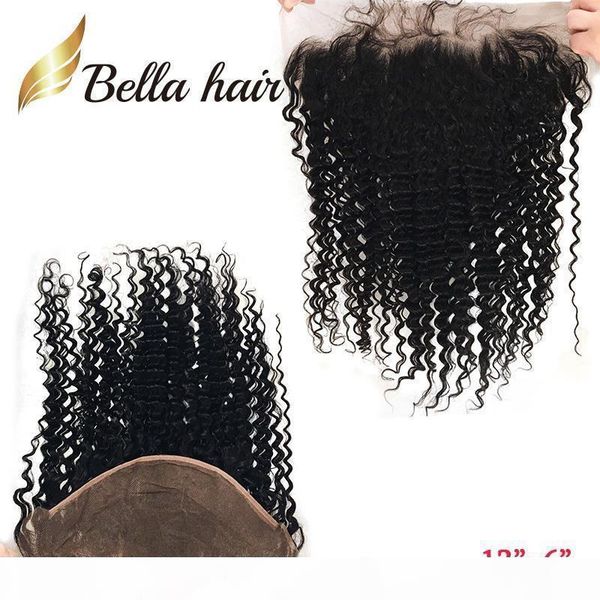 

13*6 inch ear to ear lace frontal closure brazilian deep wave curly unprocessed virgin human hair 13inch 6inch big lace closure bella hair, Black;brown