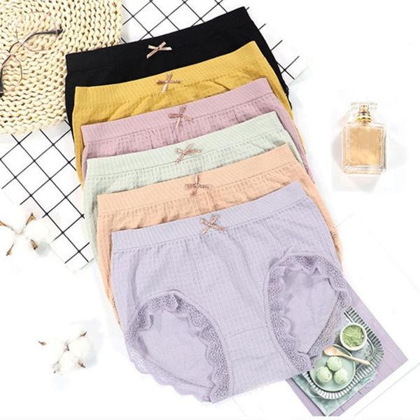 

new women's japanese lace trim bowknot panties mid-waist briefs, Black;pink