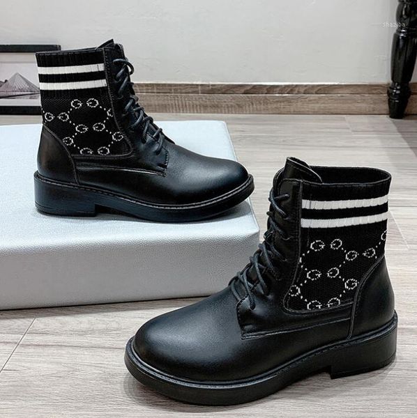 

boots riding women's 2021 autumn and winter lace-up mid-heel round toe short ladies shoes1, Black