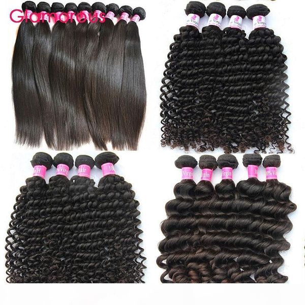 

glamorous brazilian virgin hair wholesale unprocessed brazilian human hair weaves 10 bundles deep wave curly straight hair extensions, Black