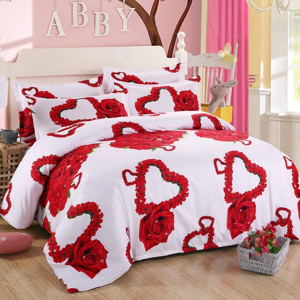 Yeni 3D Kırmızı Aşk Yatak Seti Romantik Düğün Sevgililer Hediye Onu Için 4 adet Yorgan Kapak Çarşaf Yastık Ücretsiz Nakliye Y200417