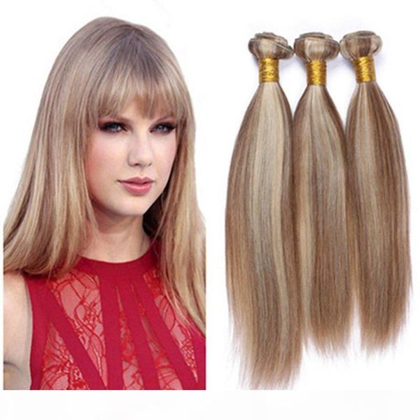 

brown and blonde mixed piano color virgin indian human hair weaves 3pcs silky straight piano mixed #8 613 highlight color human hair bundles, Black