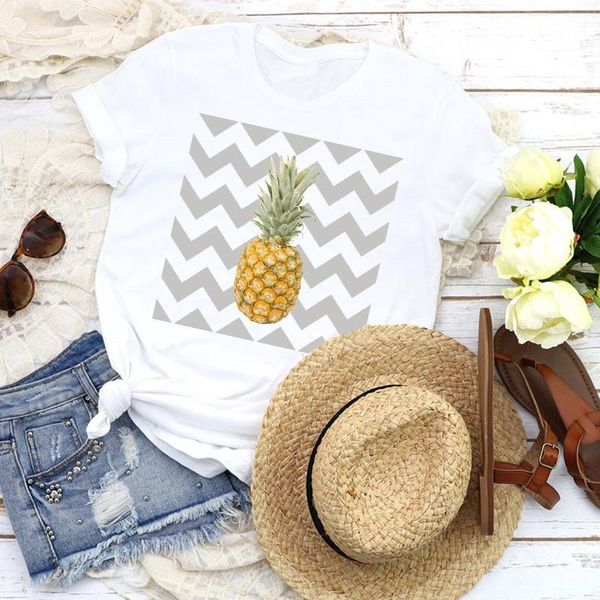 

women graphic fruit beach striped pineapple casual cartoon 90s lady tees print clothing female t shirt womens t-shirt, White