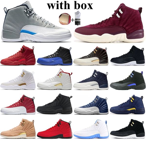 

with box 12 stone blue university gold dark concord reverse flu game ovo white men basketball shoes 12s playoff french blue sneakers