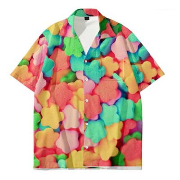 

short sleeve clothing designer male cardigan thin loose casual shirts man sweets shirt fashion 3d digital candy printing, White;black