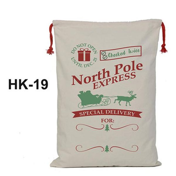 

150pcs / серия 38 стилей canvas санта sack рождественские подарочные пакеты большой санта мешок drawstring конфета малышей мешка подарков sq