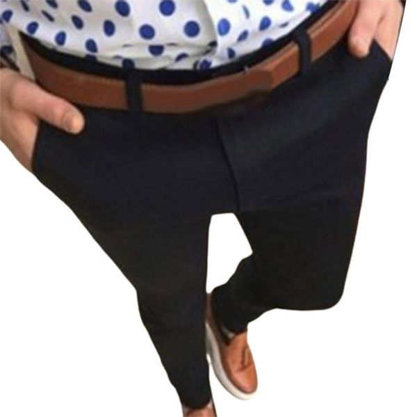

men's slim business formal pants slim fits casual pants trousers sweatpants gym suit sport office skinny straight solid trousers, Black