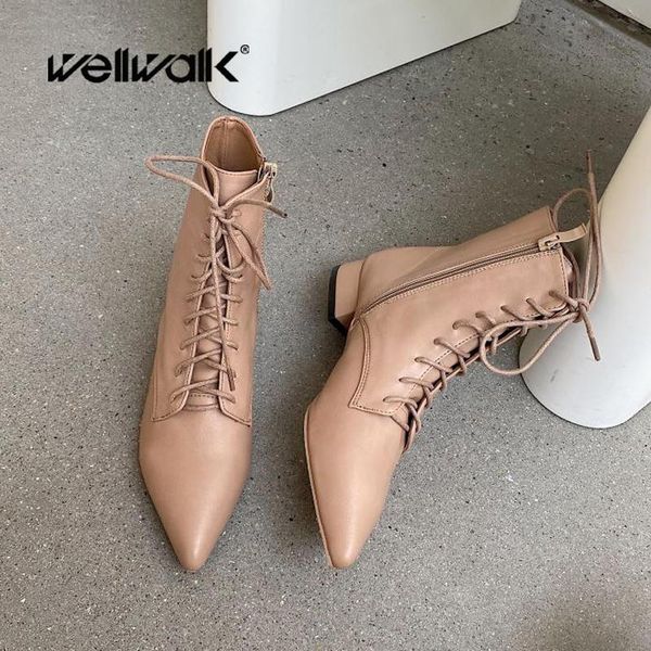 

boots heeled ankle women shoes block heel booties women's autumn pointed toe sheep grain winter shoe 2021, Black