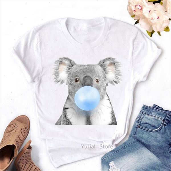 

funny t shirts women koala chewing gum animal print tshirt harajuku kawaii clothes female t shirt summer tee shirt femme, White